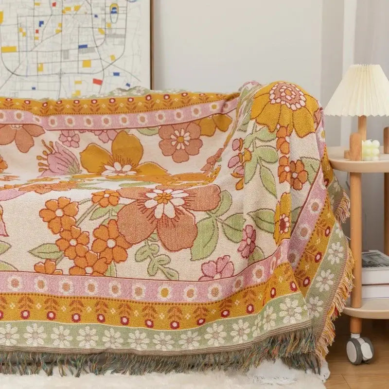 Boho multicolored guitar boy throw blanket living room woven decor