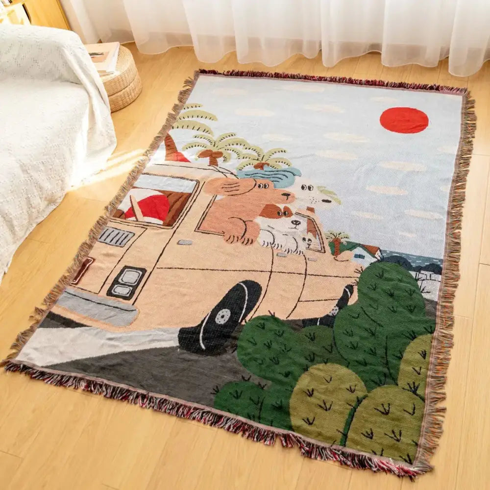 Boho multicolored guitar boy throw blanket living room woven decor
