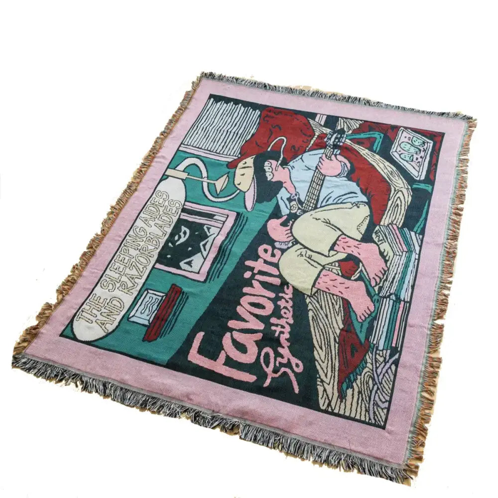 Boho multicolored guitar boy throw blanket living room woven decor