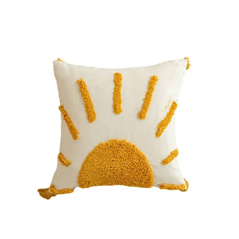 Boho mustard geometric tufted cushion cover living room pom pom accent