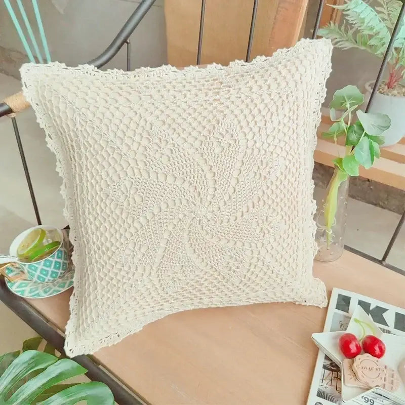 Boho off-white crochet cushion cover living room woven pillow case