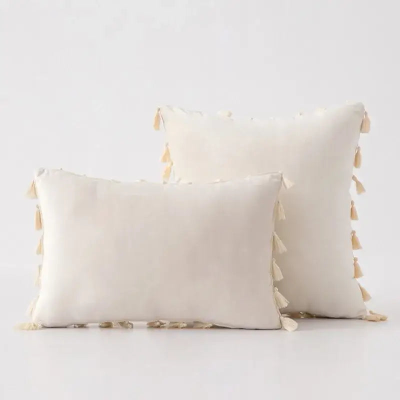 Boho orange velvet tassel fringe pillow covers living room decor