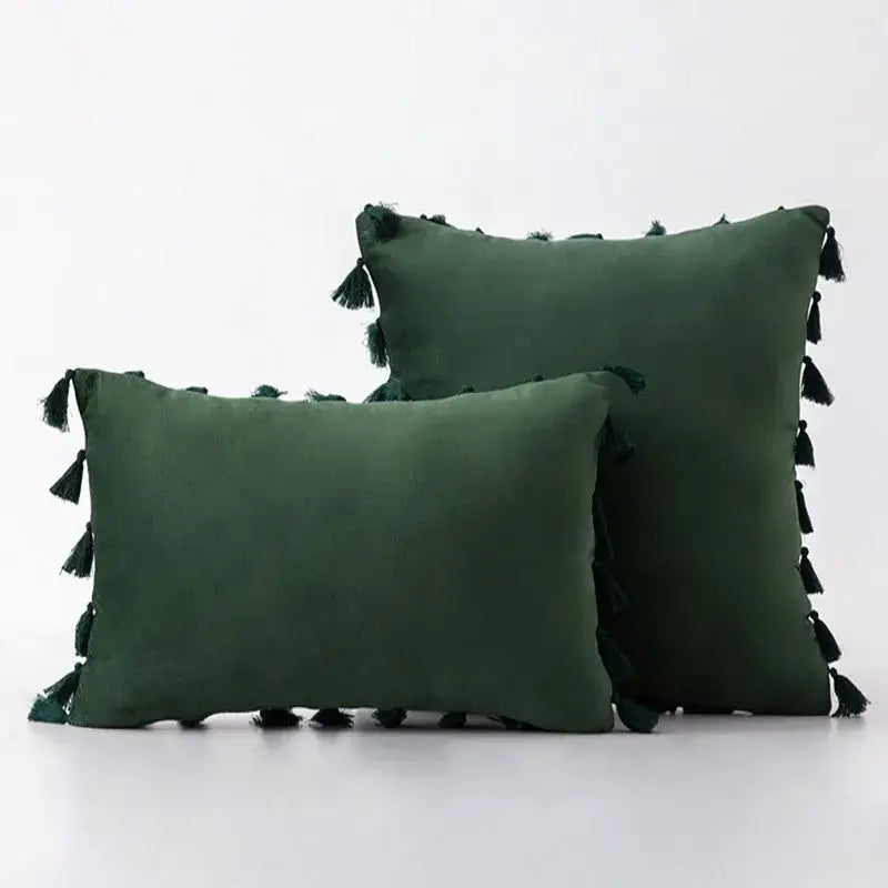 Boho orange velvet tassel fringe pillow covers living room decor