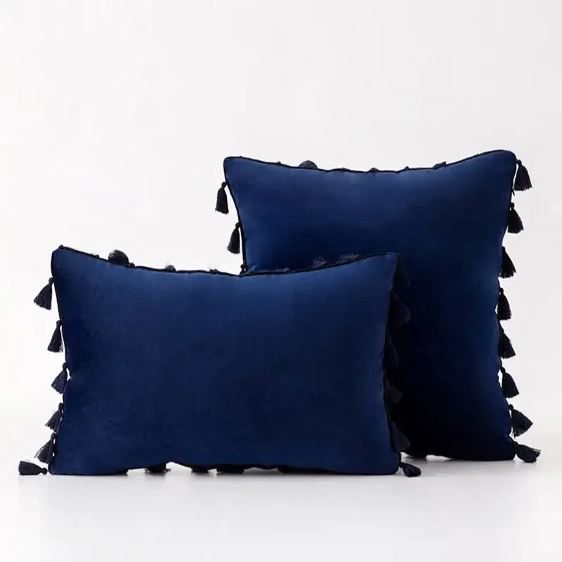 Boho orange velvet tassel fringe pillow covers living room decor