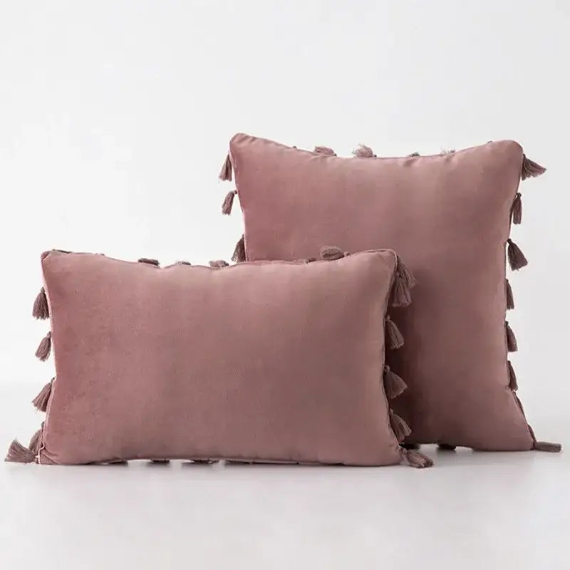 Boho orange velvet tassel fringe pillow covers living room decor