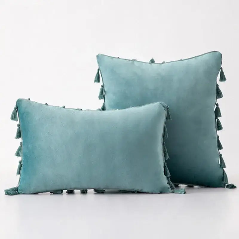 Boho orange velvet tassel fringe pillow covers living room decor