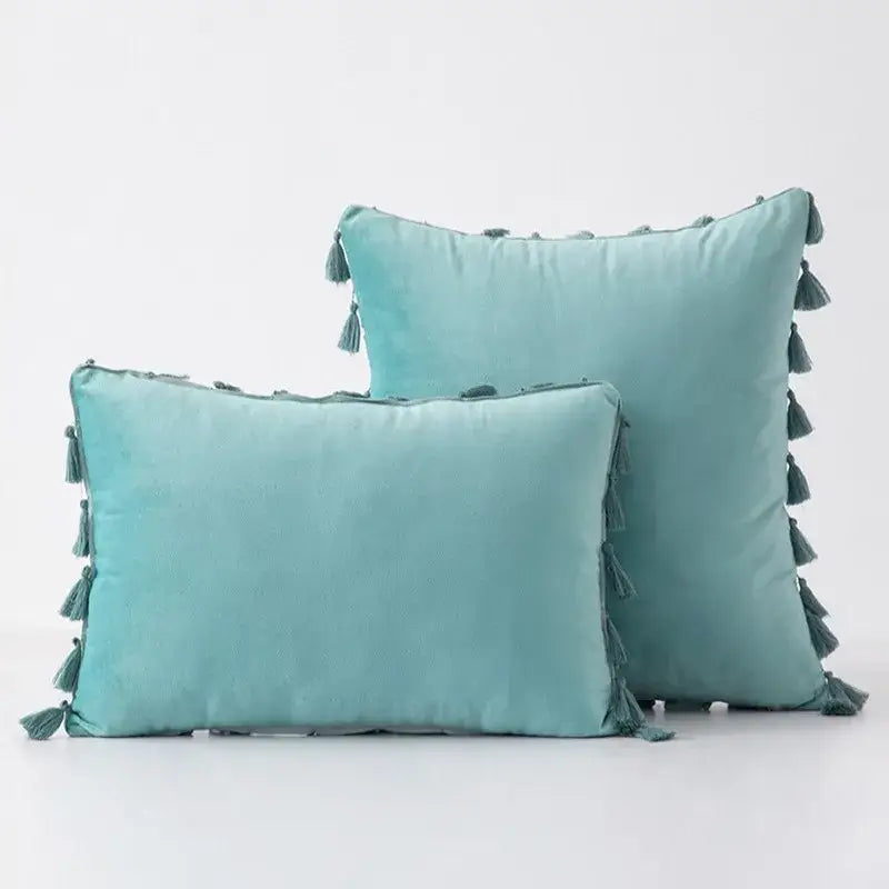 Boho orange velvet tassel fringe pillow covers living room decor