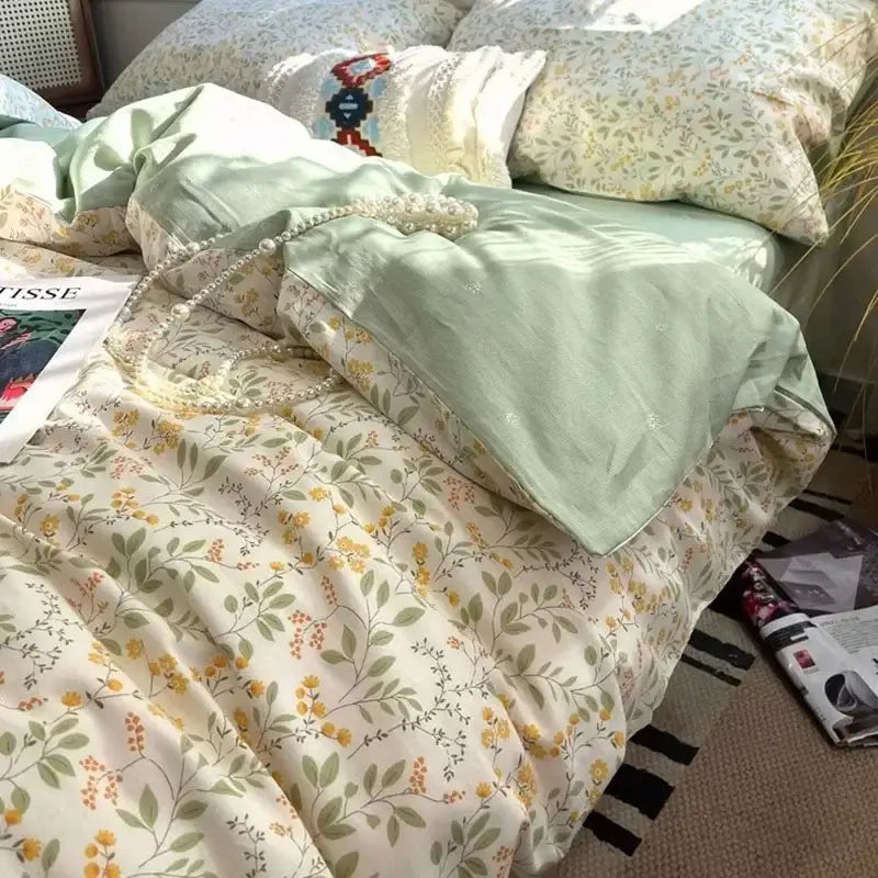 Boho pattern printed cream floral bedding set bedroom duvet cover