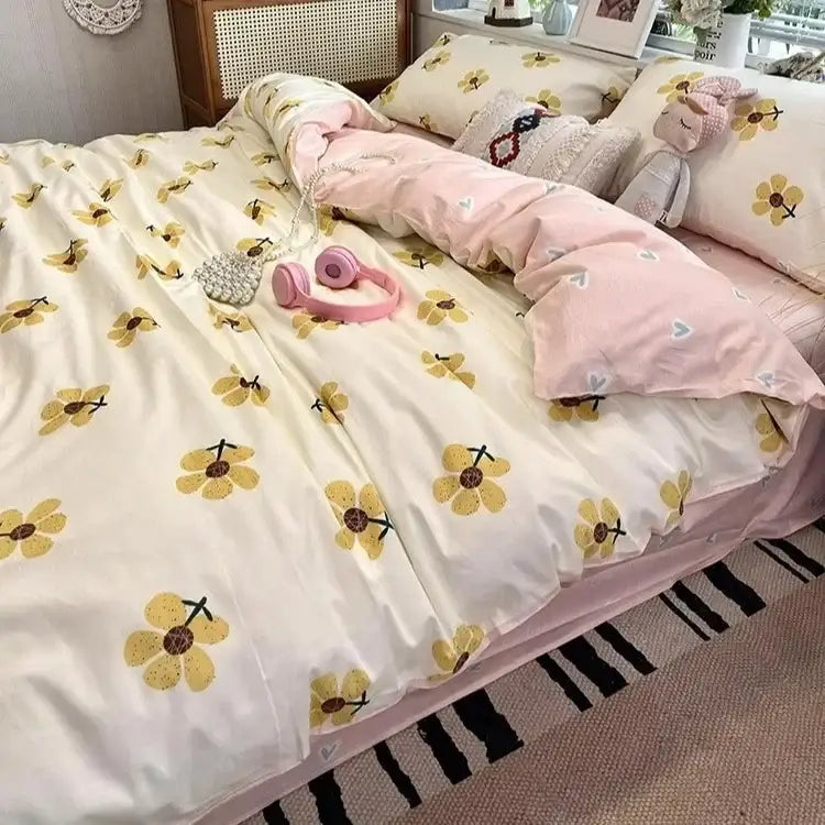 Boho pattern printed cream floral bedding set bedroom duvet cover