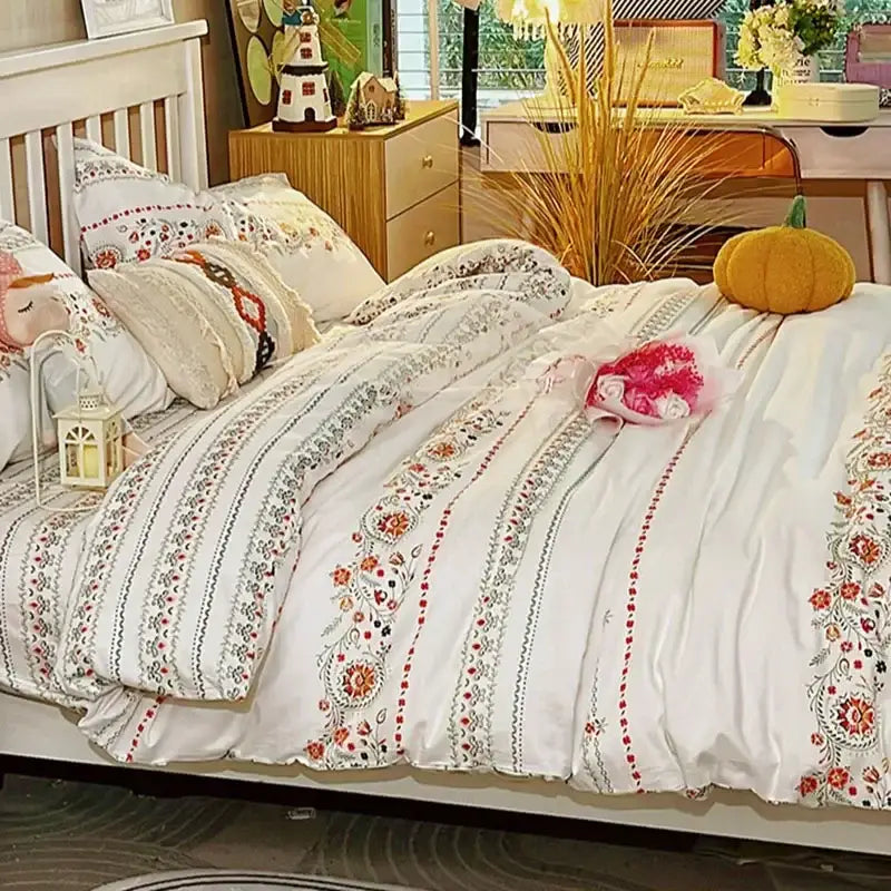 Boho pattern printed cream floral bedding set bedroom duvet cover