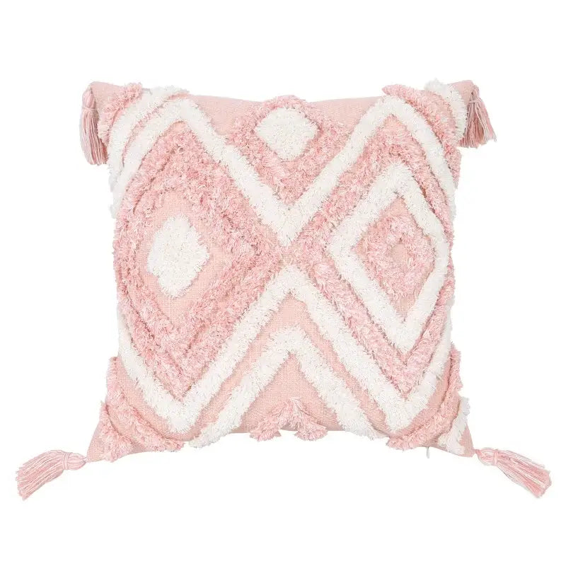 Boho pink geometric tufted pillow covers pink & white bedroom decor