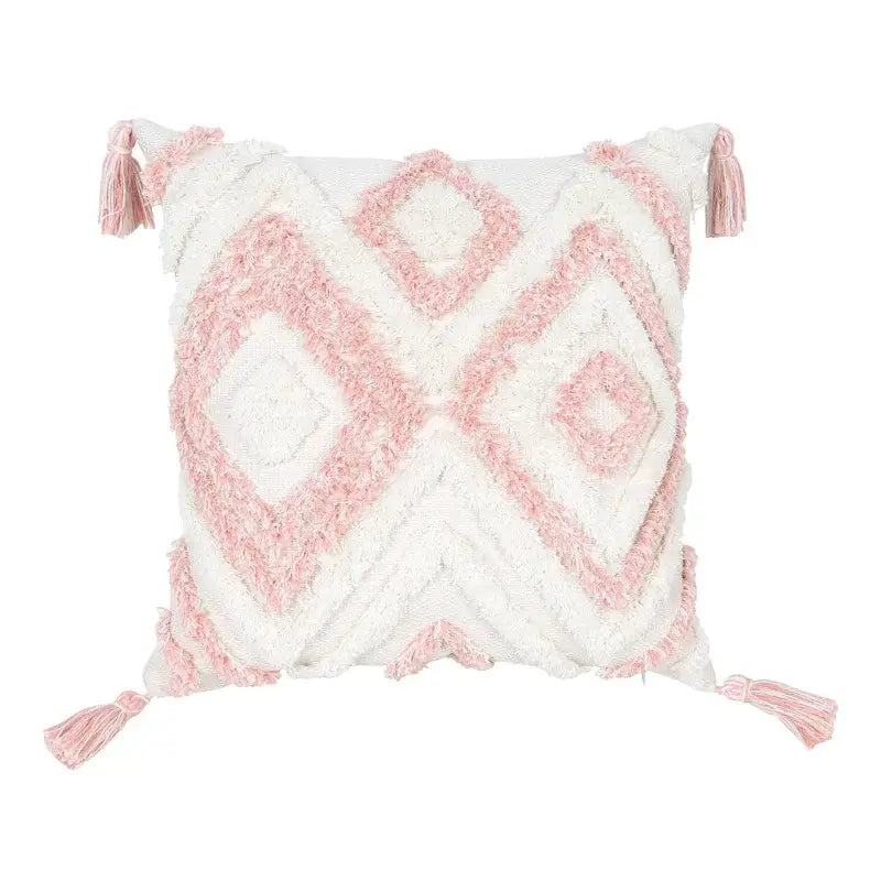 Boho pink geometric tufted pillow covers pink & white bedroom decor