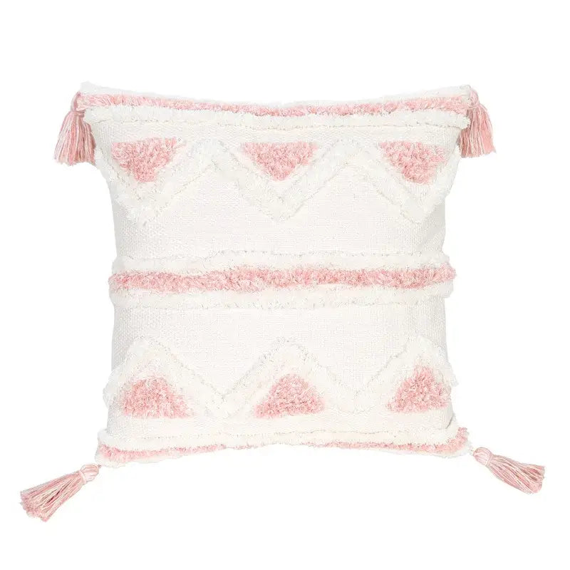 Boho pink geometric tufted pillow covers pink & white bedroom decor