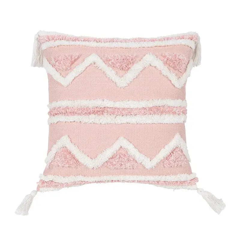 Boho pink geometric tufted pillow covers pink & white bedroom decor