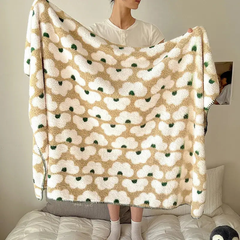Boho printed blanket earthy geometric chunky knit bedroom shawl