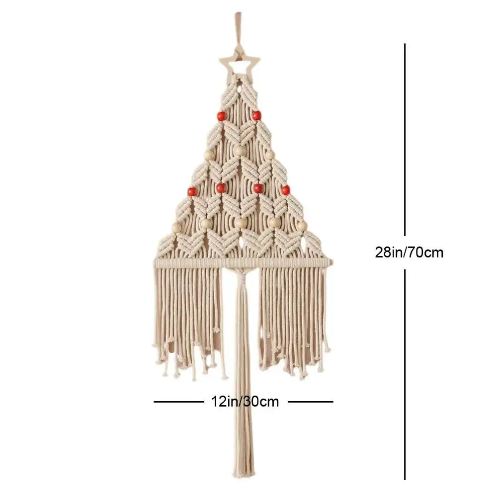 Boho sage green & cream macrame christmas tree wall hanging living room