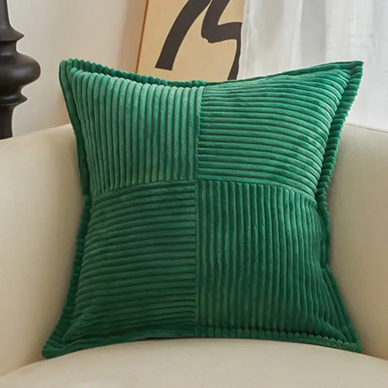 Boho striped emerald green corduroy pillow covers living room decor