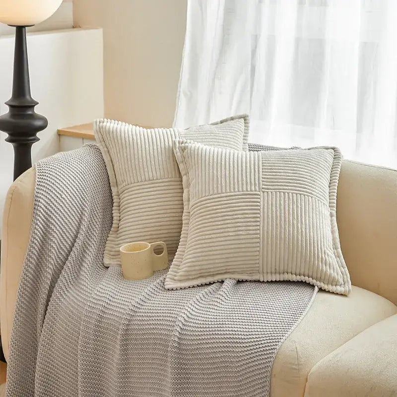Boho striped pillow covers cream quilted living room decor