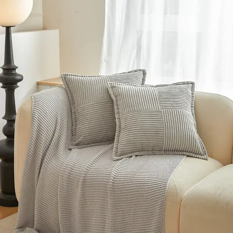 Boho striped pillow covers cream quilted living room decor
