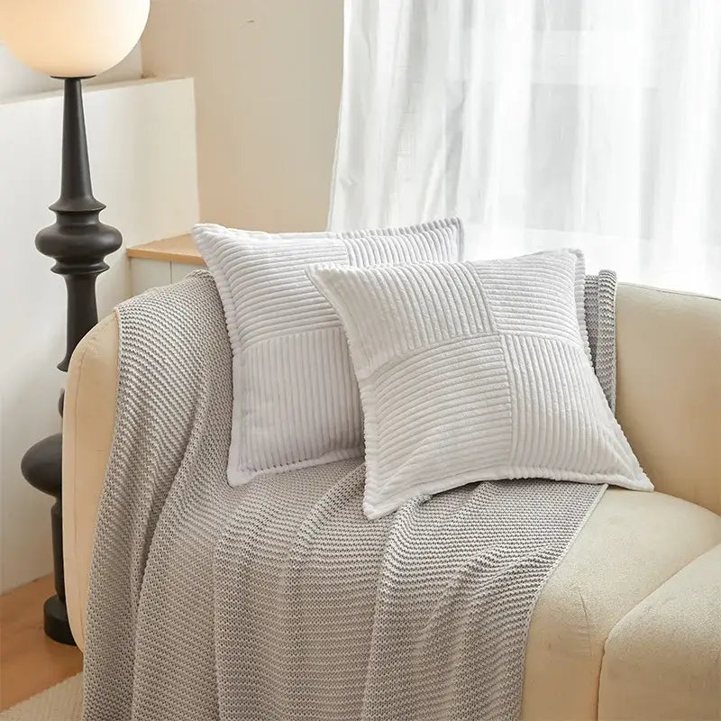Boho striped pillow covers cream quilted living room decor