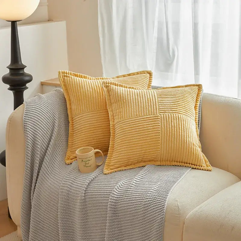 Boho striped pillow covers cream quilted living room decor