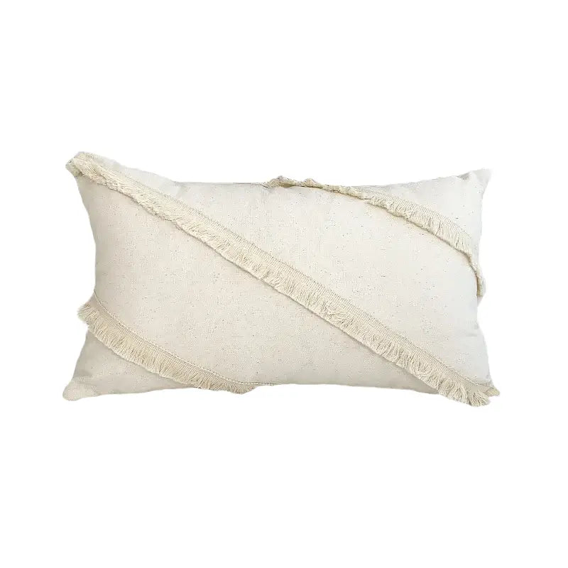 Boho style beige linen cushion cover with tassels living room decor