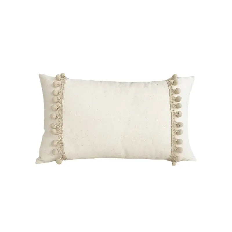 Boho style beige linen cushion cover with tassels living room decor