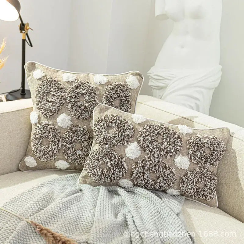 Boho style tufted beige & brown cushion cover living room pillow