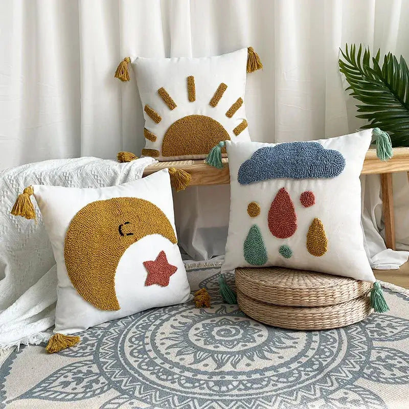 Boho sun and moon embroidered decorative pillowcases 45x45 bedroom