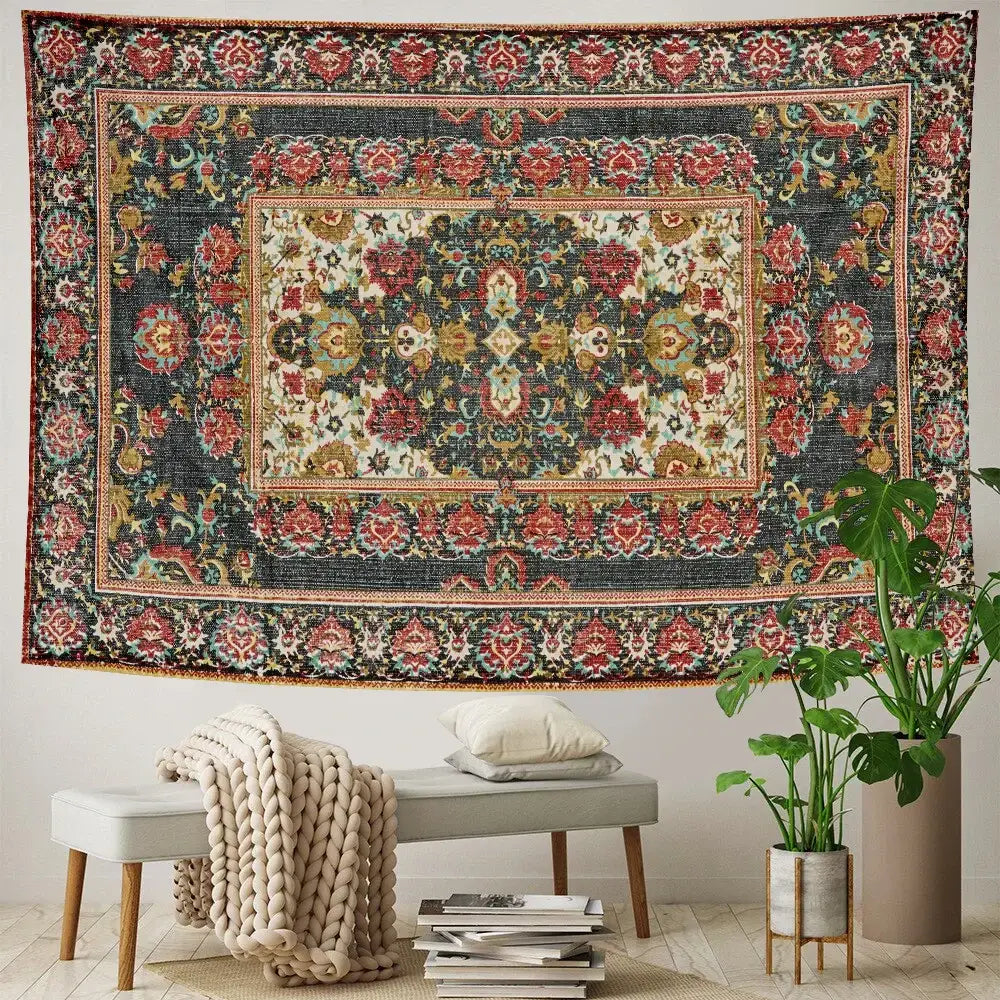 Boho tapestry set in red & gold traditional pattern for bedroom