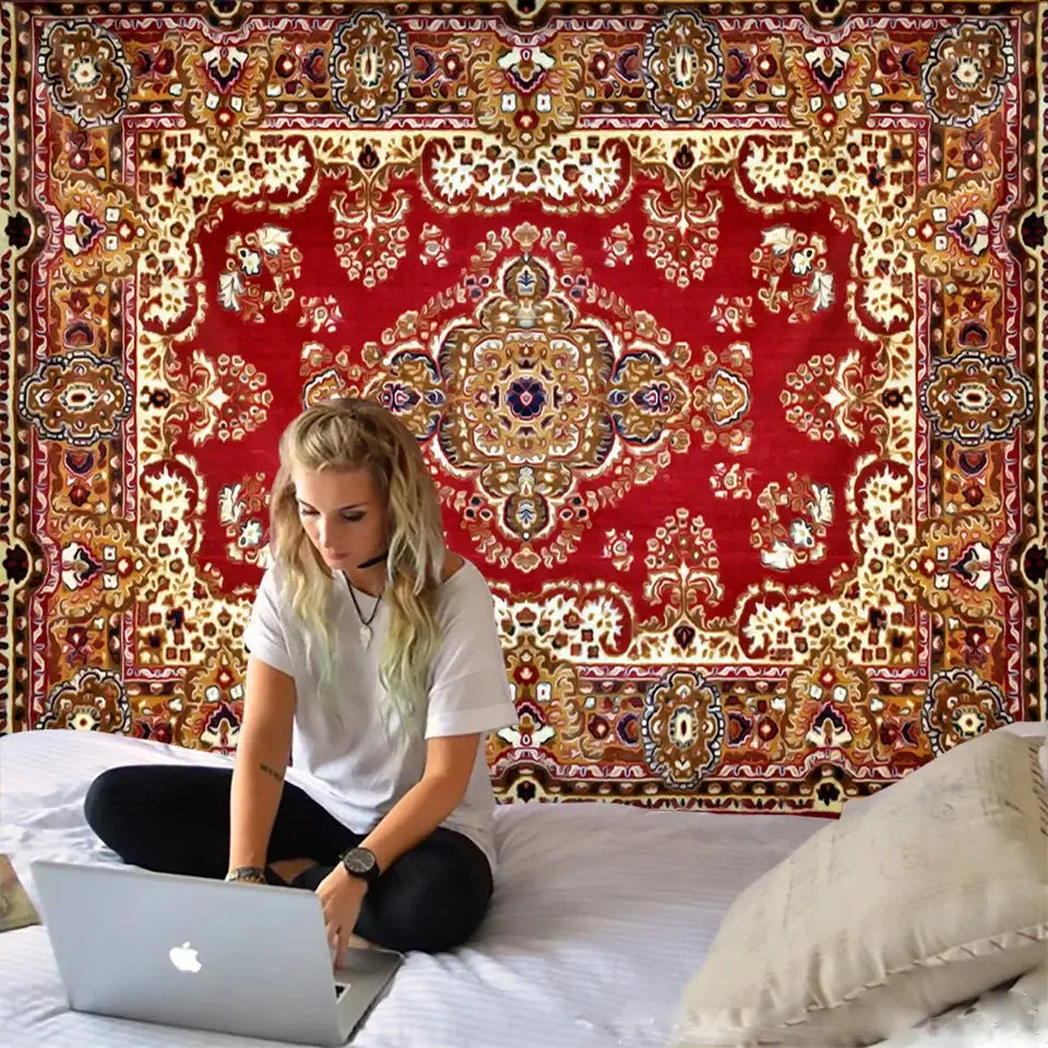 Boho tapestry set in red & gold traditional pattern for bedroom