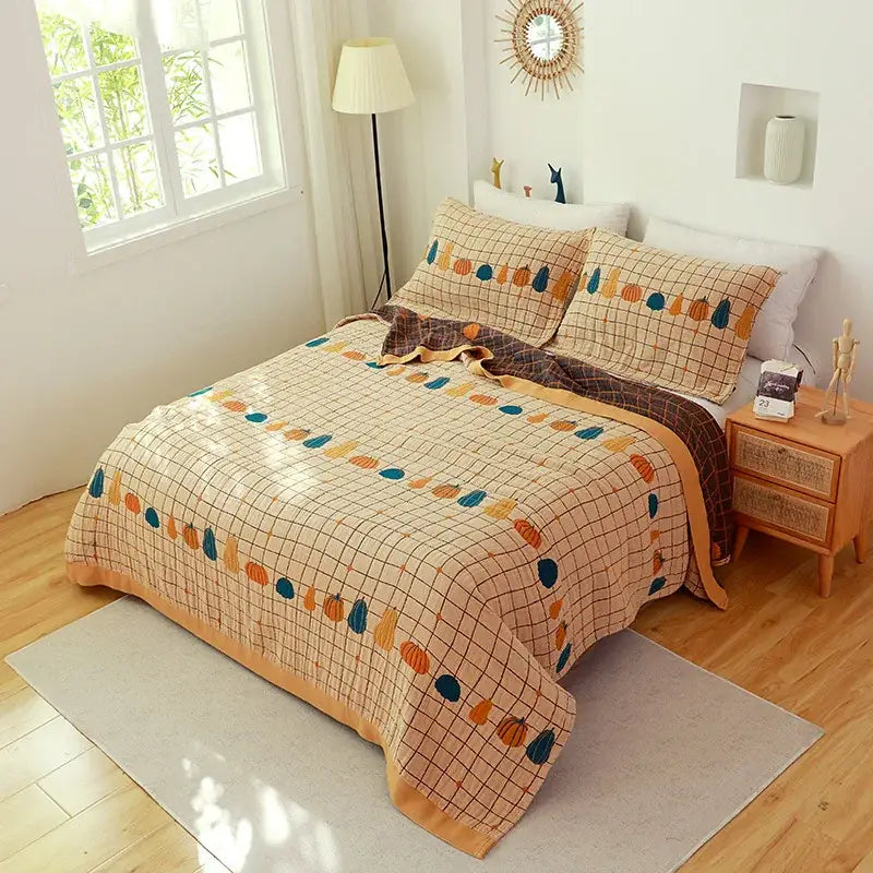 Boho teal floral cotton cover throw blanket bedroom quilt set