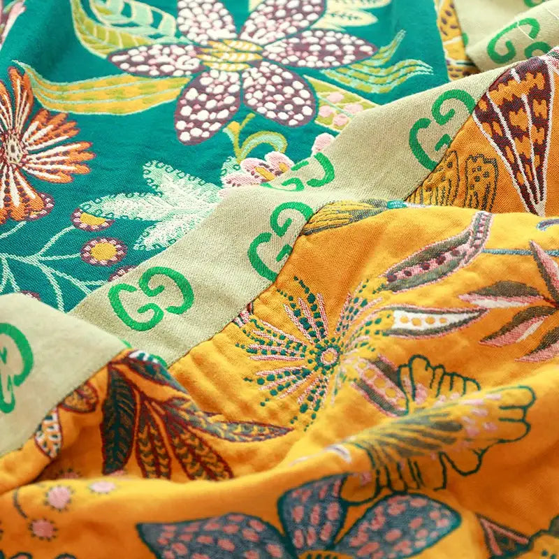 Boho teal floral cotton cover throw blanket bedroom quilt set