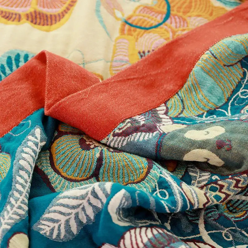 Boho teal & gold elephant cotton throw blanket bedroom decor