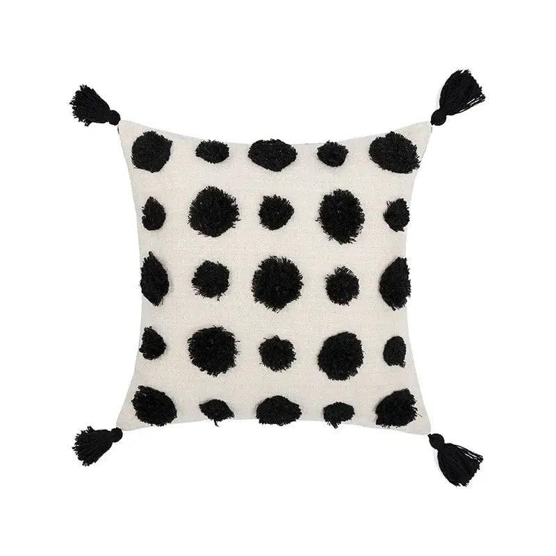 Boho tufted beige & white pillow cover living room tassel decor