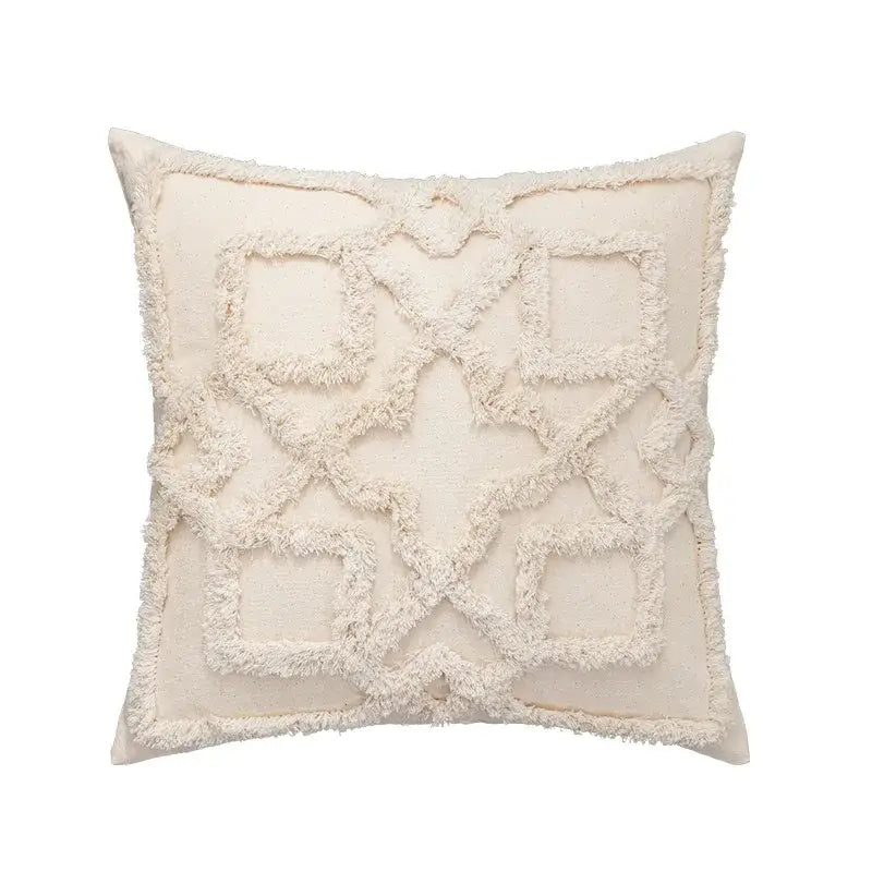 Boho tufted embroidered cushion cover grey & beige living room pillow