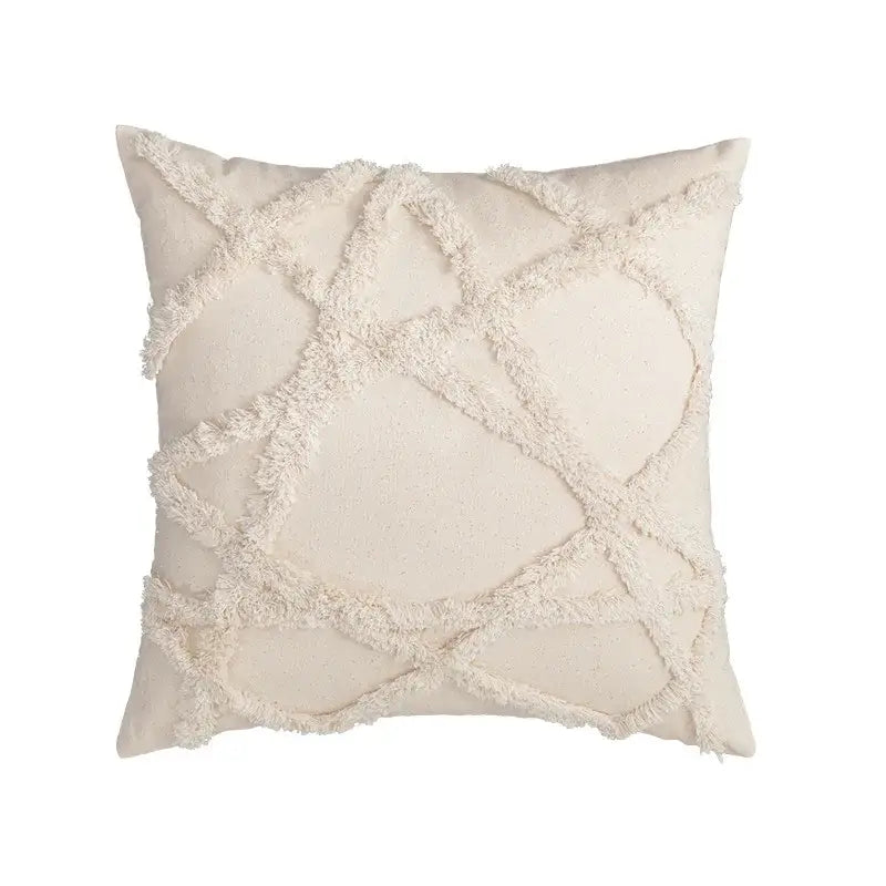 Boho tufted embroidered cushion cover grey & beige living room pillow