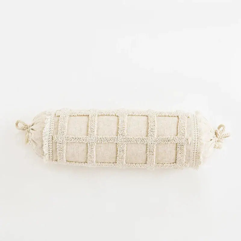 Boho tufted tassel cushion cover cream woven living room pillow