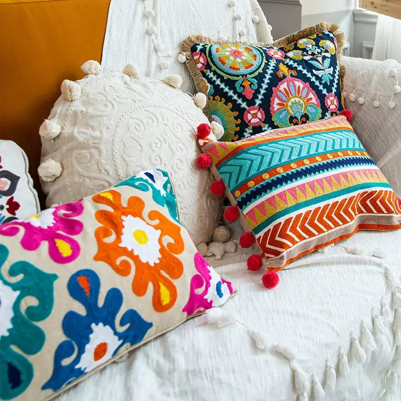 Boho vintage embroidered alpaca lumbar pillow case bedroom decor