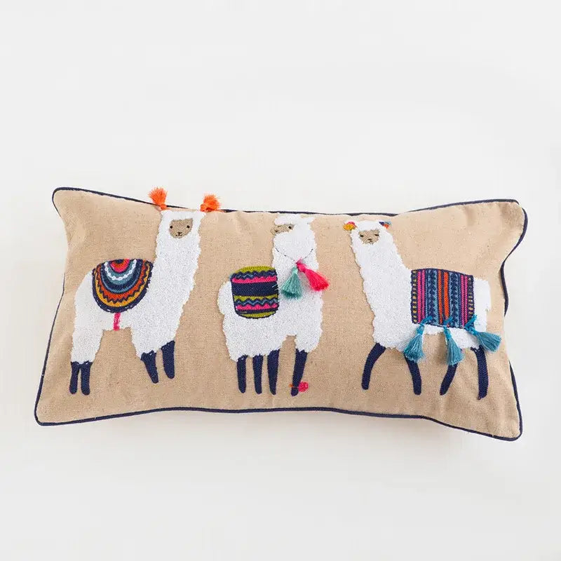 Boho vintage embroidered alpaca lumbar pillow case bedroom decor