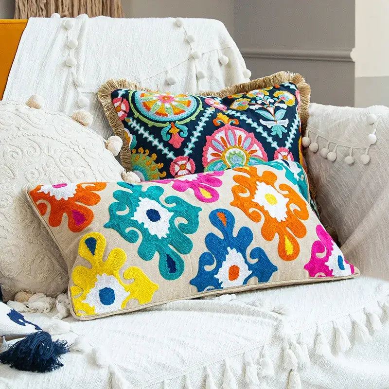 Boho vintage embroidered alpaca lumbar pillow case bedroom decor