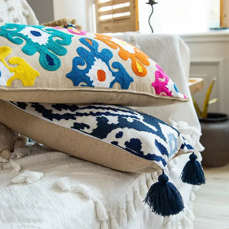 Boho vintage embroidered alpaca lumbar pillow case bedroom decor