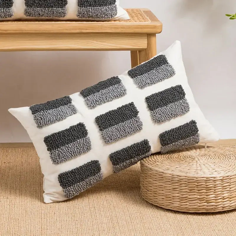 Boho white & gray tufted cushion cover living room throw pillow