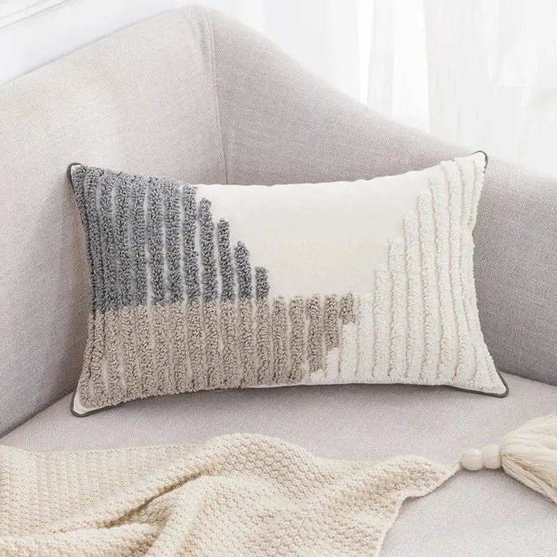 Boho white & gray tufted cushion cover living room throw pillow