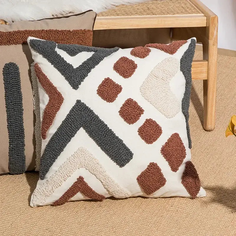 Boho white & gray tufted cushion cover living room throw pillow
