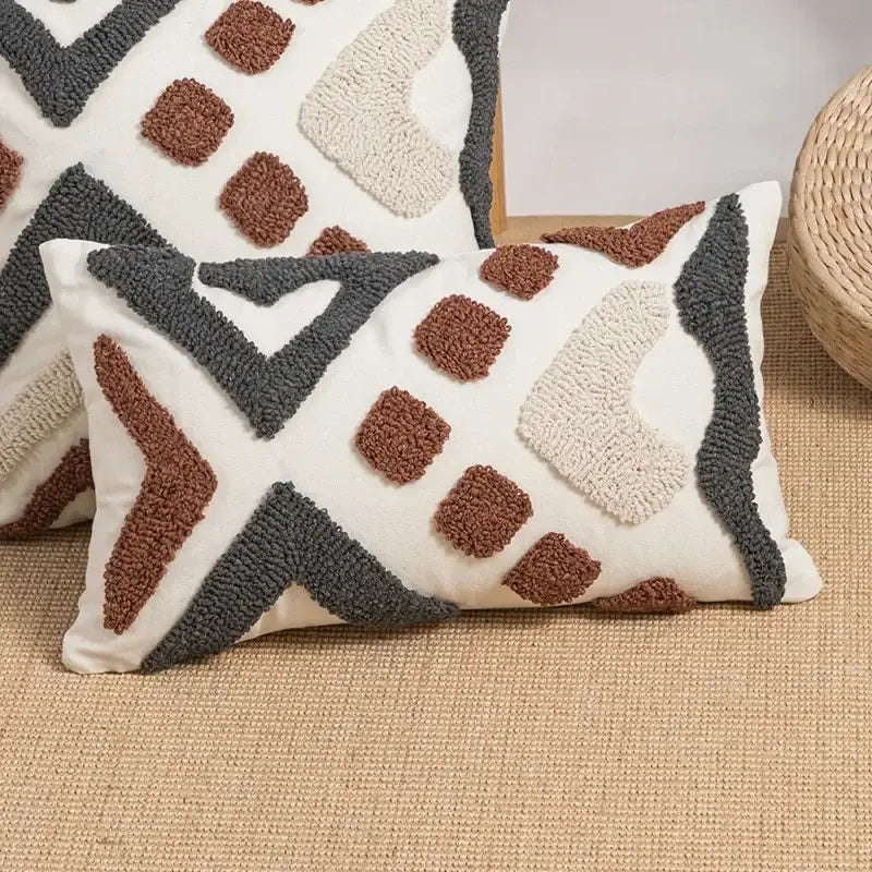 Boho white & gray tufted cushion cover living room throw pillow