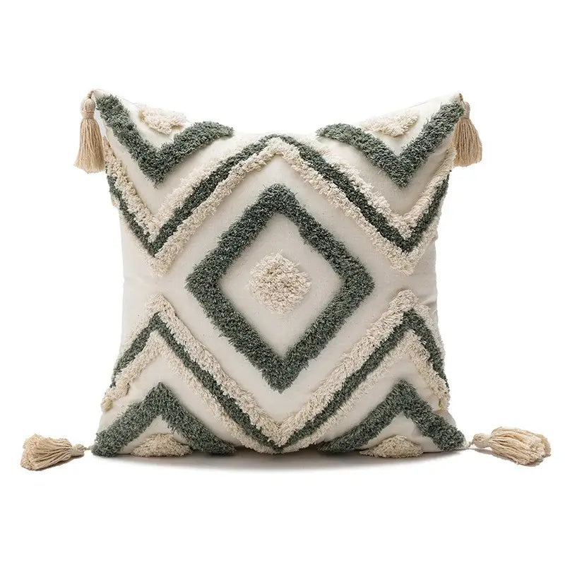 Boho white & gray tufted cushion cover living room throw pillow