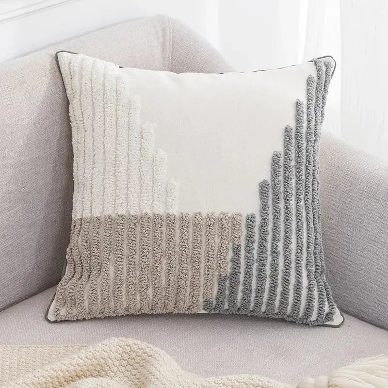 Boho white & gray tufted cushion cover living room throw pillow