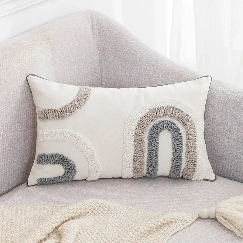 Boho white & gray tufted cushion cover living room throw pillow