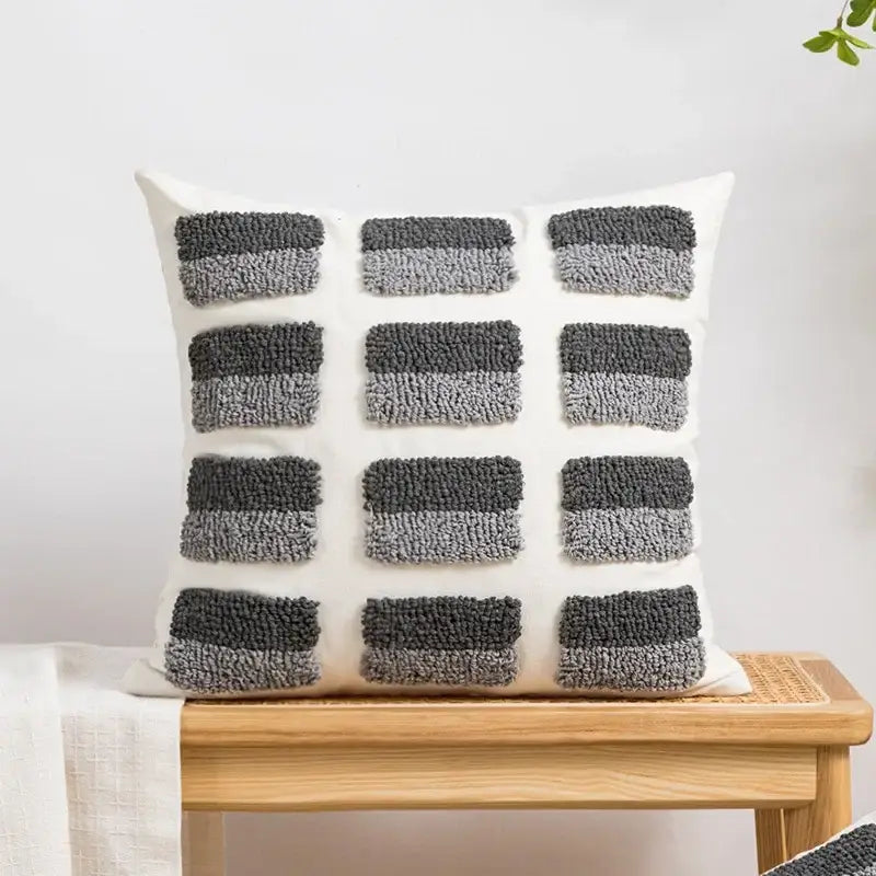 Boho white & gray tufted cushion cover living room throw pillow